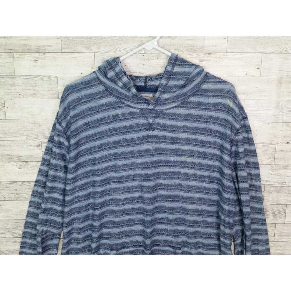 Men's Faherty Island Popover Hoodie Blue Stripe Cotton Size XL Soft Beachy Top - Picture 3 of 9